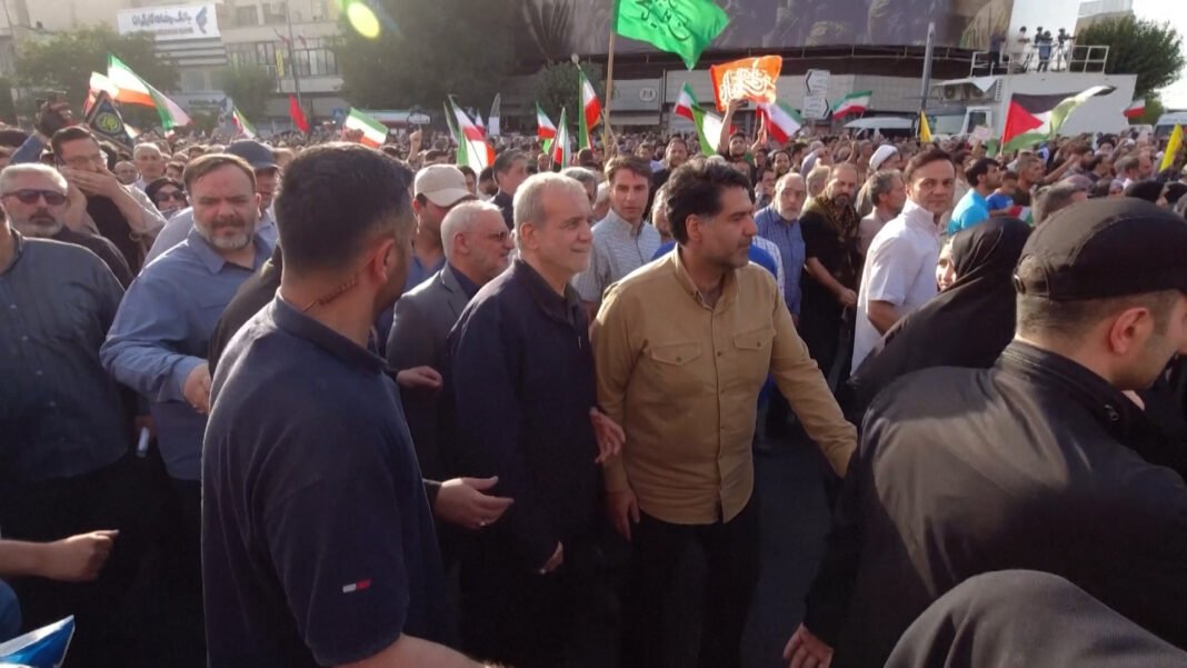 Iran’s president joins Tehran protest condemning US, Israel