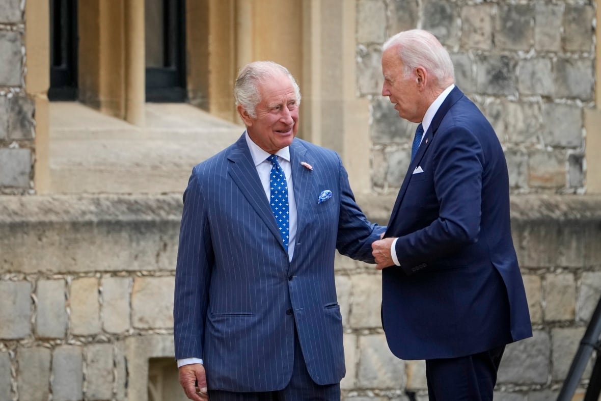 King Charles converses with U.S. President Joe Biden at windsor Castle