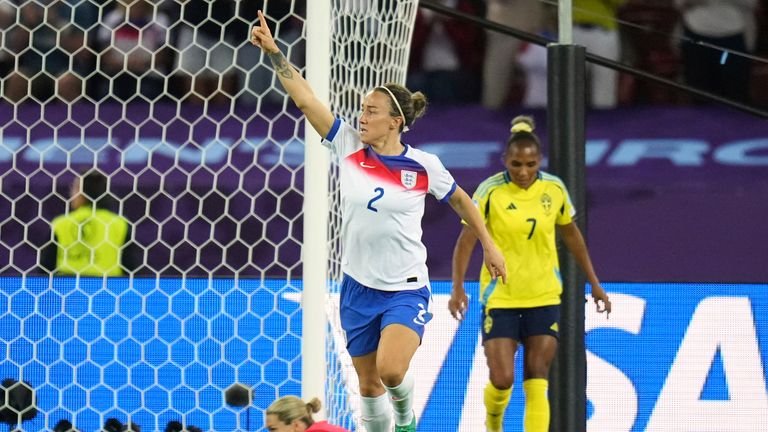 Lucy Bronze celebrating after scoring