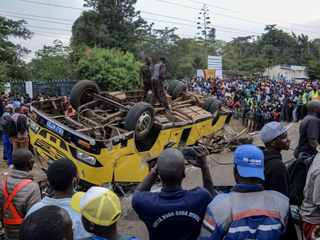 Bus carrying mourners overturns in Kenya, killing 21 people