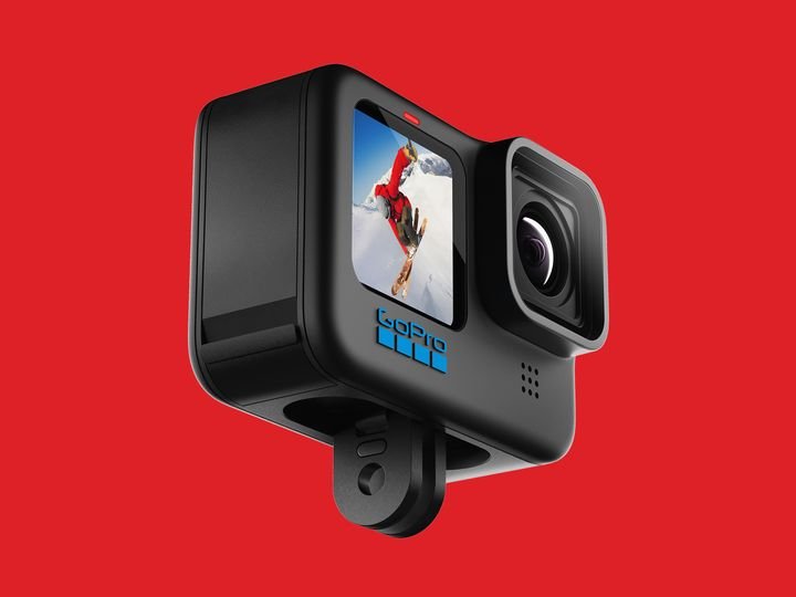Angled view of a GoPro Hero 10 action camera