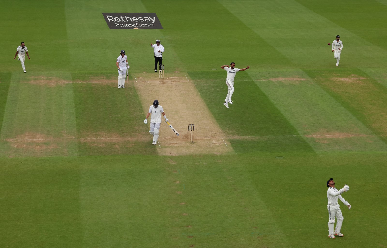 Prasidh Krishna celebrates joe Root's wicket during fifth Test