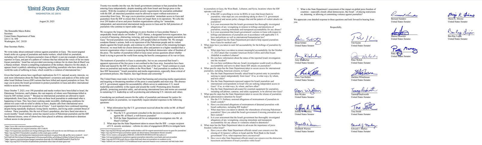 Letter calling for journalist protection