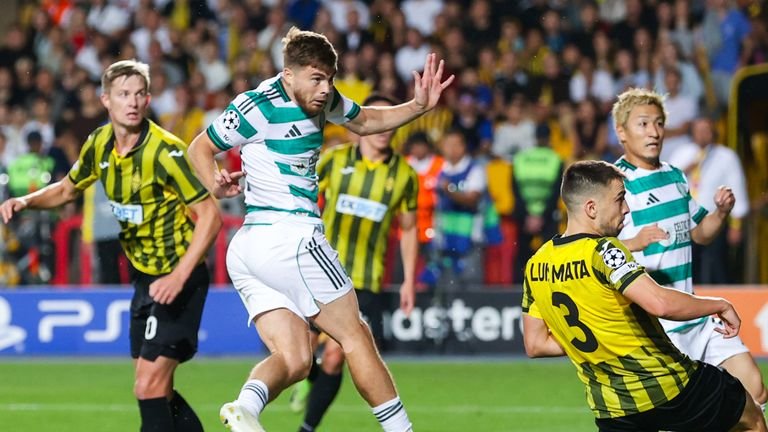 James Forrest attempts header saved by goalkeeper