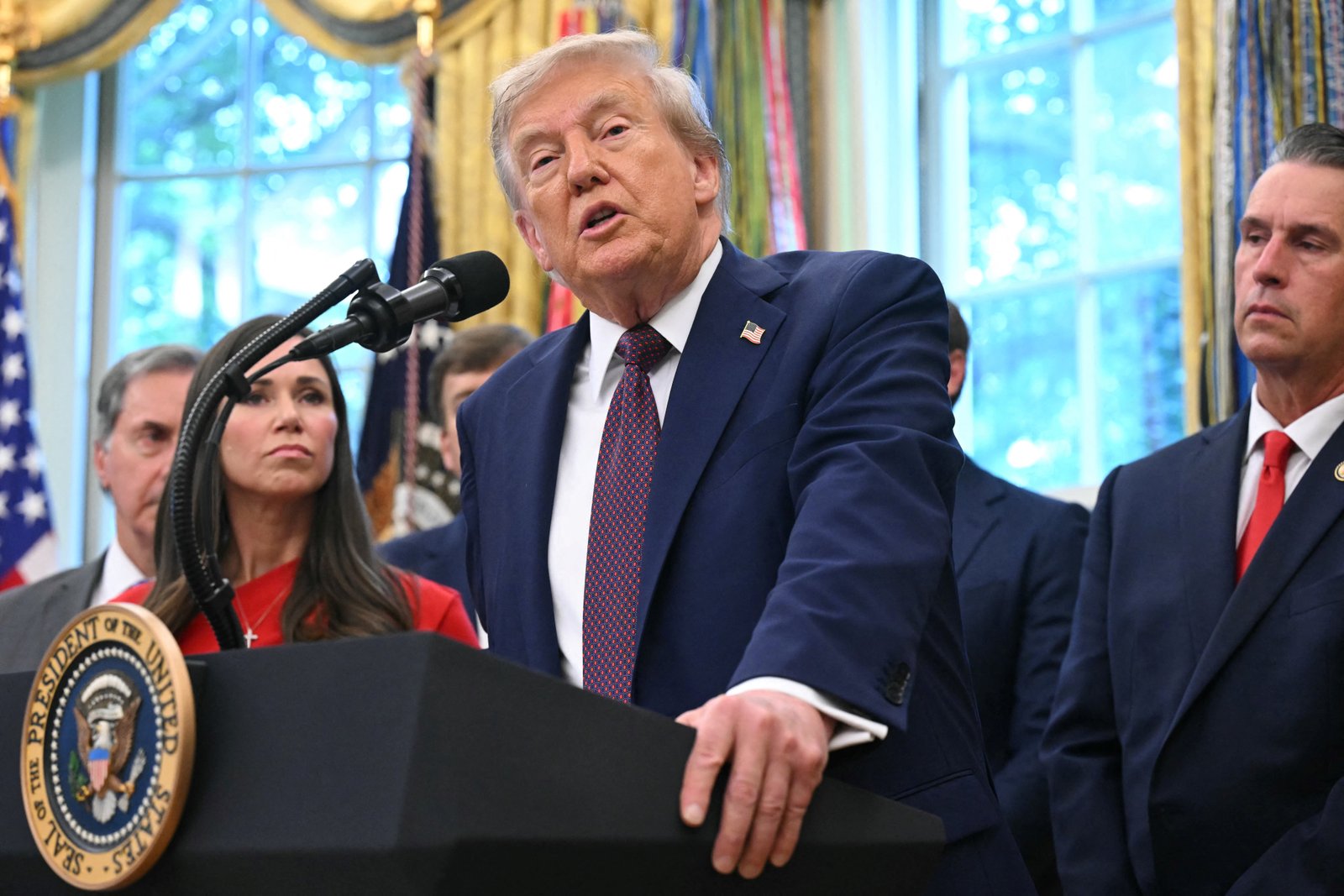US president Donald Trump speaks in the Oval Office