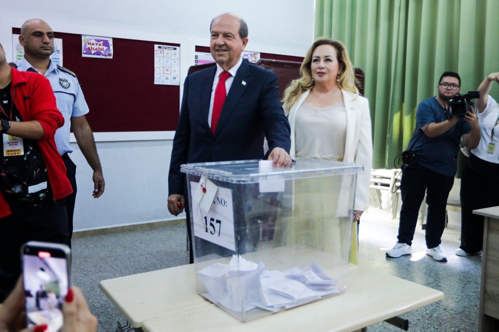 Turkish Cypriot leader casting ballot during TRNC leadership election
