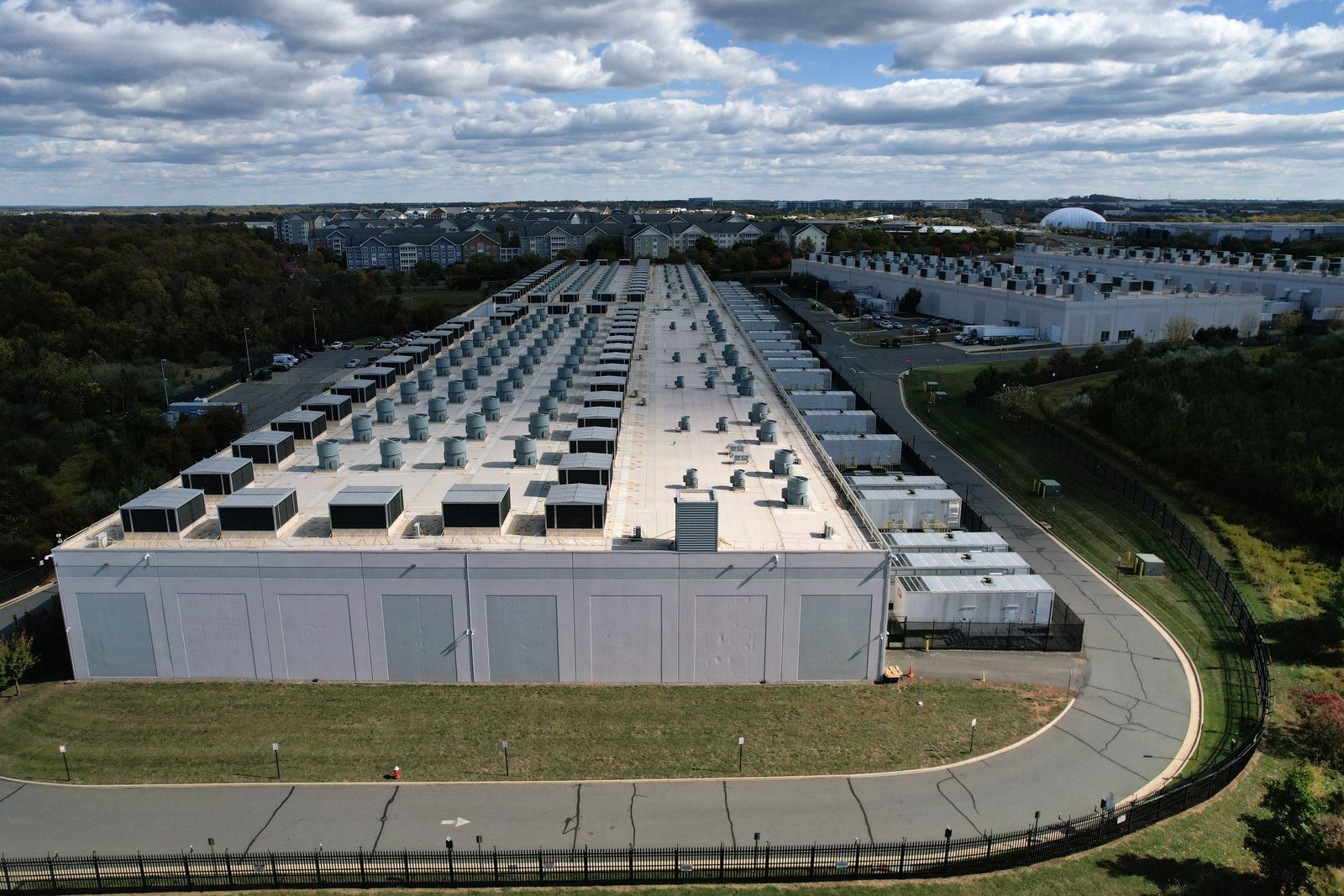 Aerial view showing US East 1 Data Center operated by Amazon Web Services