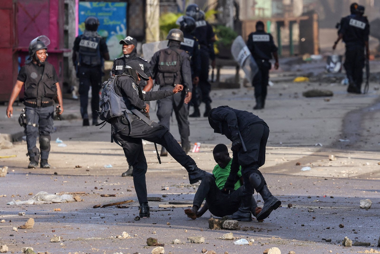 Police arresting protester during demonstrations