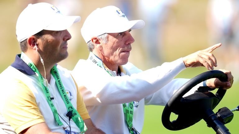 Francesco Molinari with Chelsea legend Gianfranco Zola during ryder Cup preparations