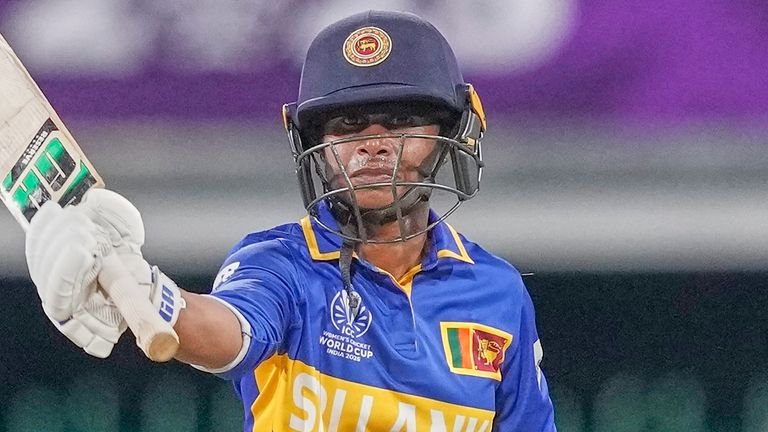 Sri Lanka's nilakshika Silva celebrates her rapid fifty against New Zealand during the Women's Cricket World Cup