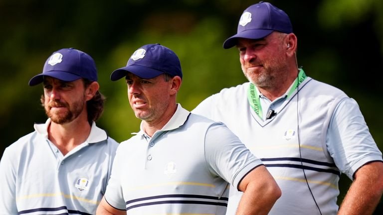Thomas Bjorn supporting Rory McIlroy during Ryder Cup