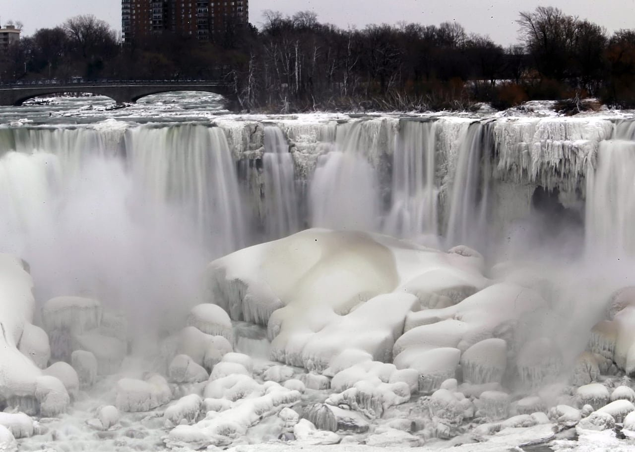 Frozen Niagara Falls amid extreme winter conditions