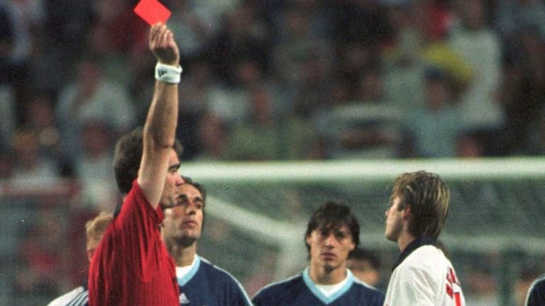 David Beckham sent off vs Argentina at World cup