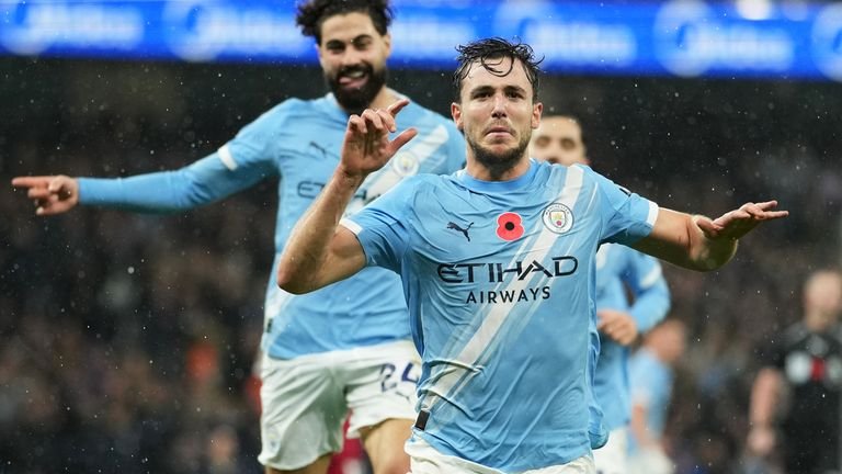 Nico Gonzalez celebrates scoring for Man City