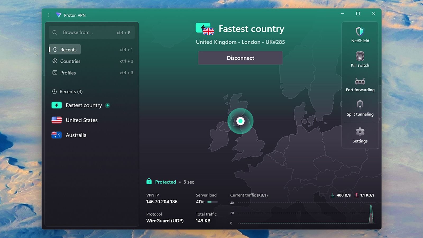 User securing laptop with VPN software