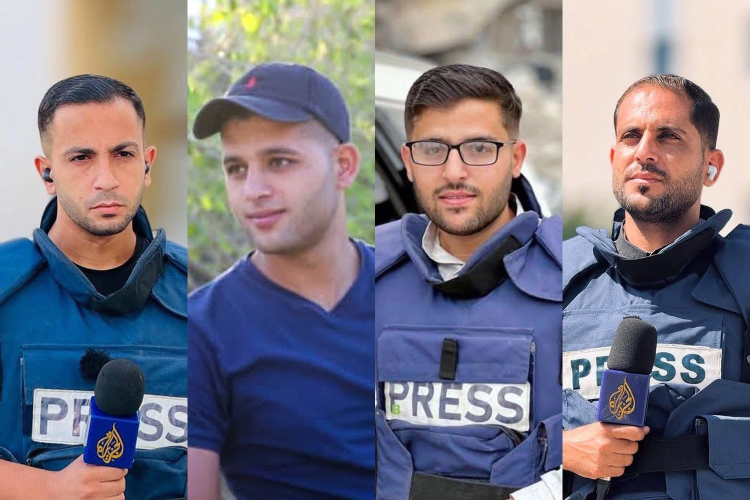 From left: Al Jazeera journalist Anas al-Sharif alongside Mohammed Noufal Ibrahim Zaher and Mohammed Qreiqeh