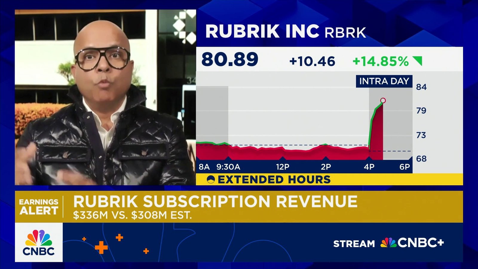 Rubrik CEO Bipul Sinha discusses quarterly financial performance as shares rise