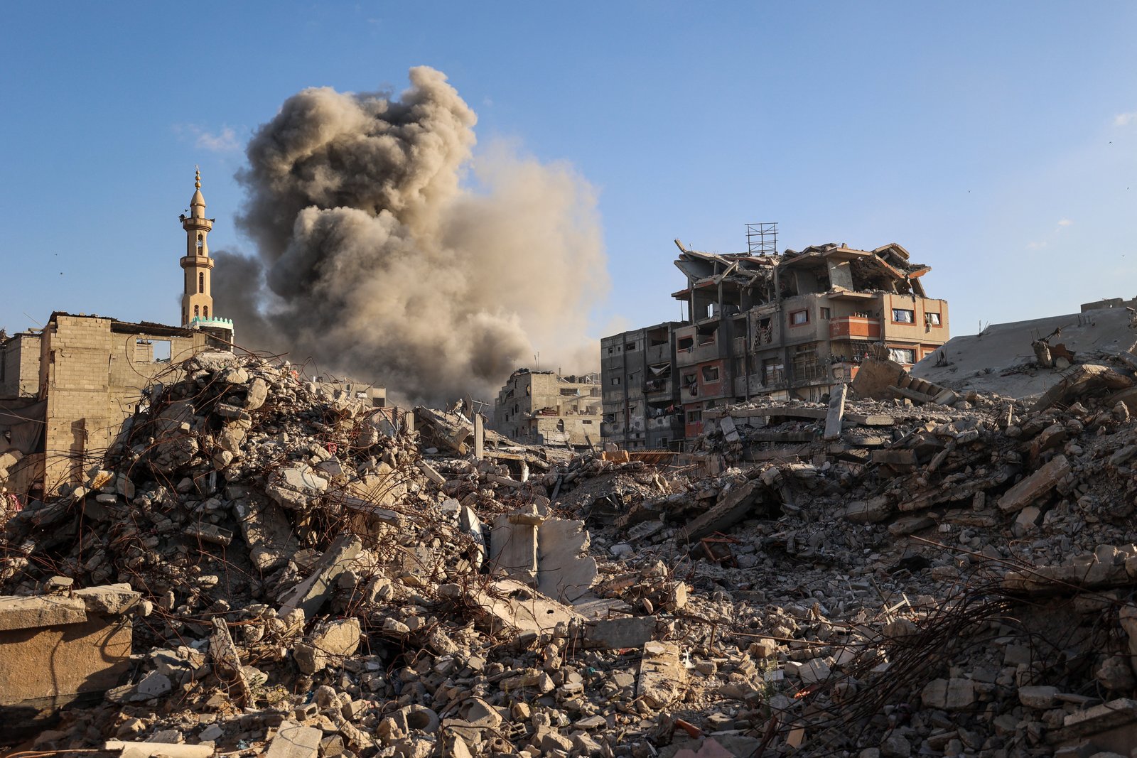 Smoke rising after airstrike on Bureij refugee camp in central Gaza Strip