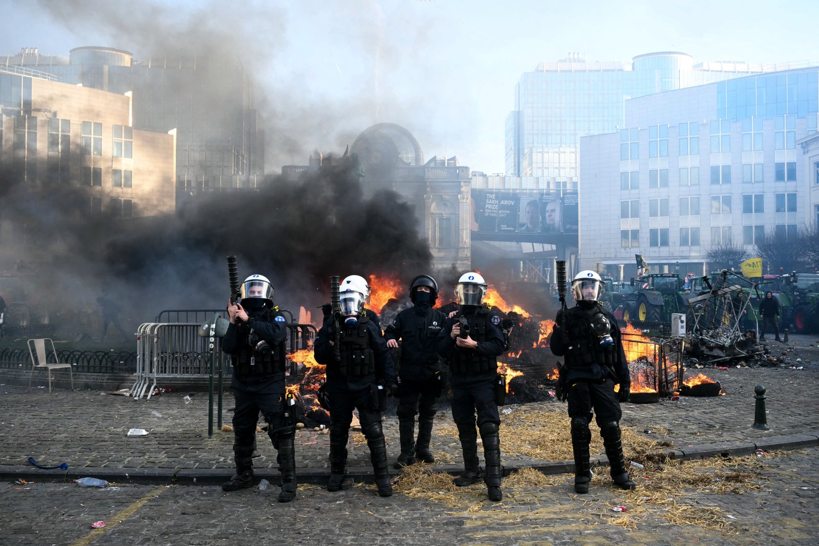 Farmers protest outside European Parliament.