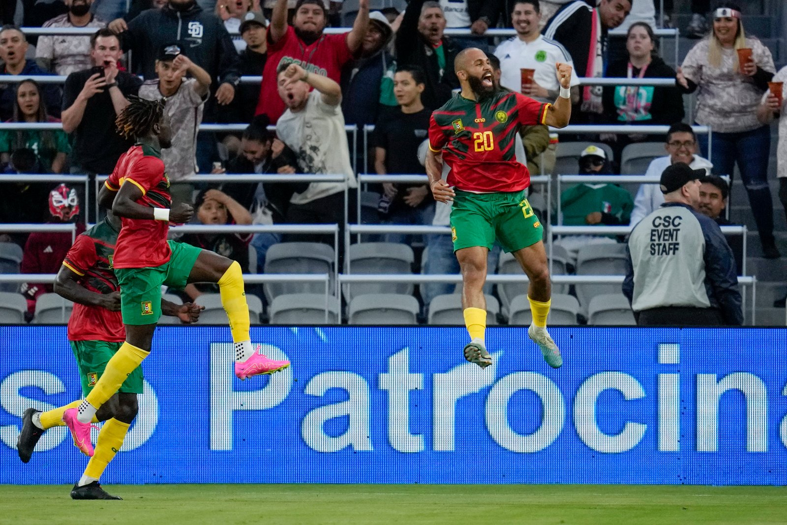 Bryan Mbeumo celebrating goal against Mexico