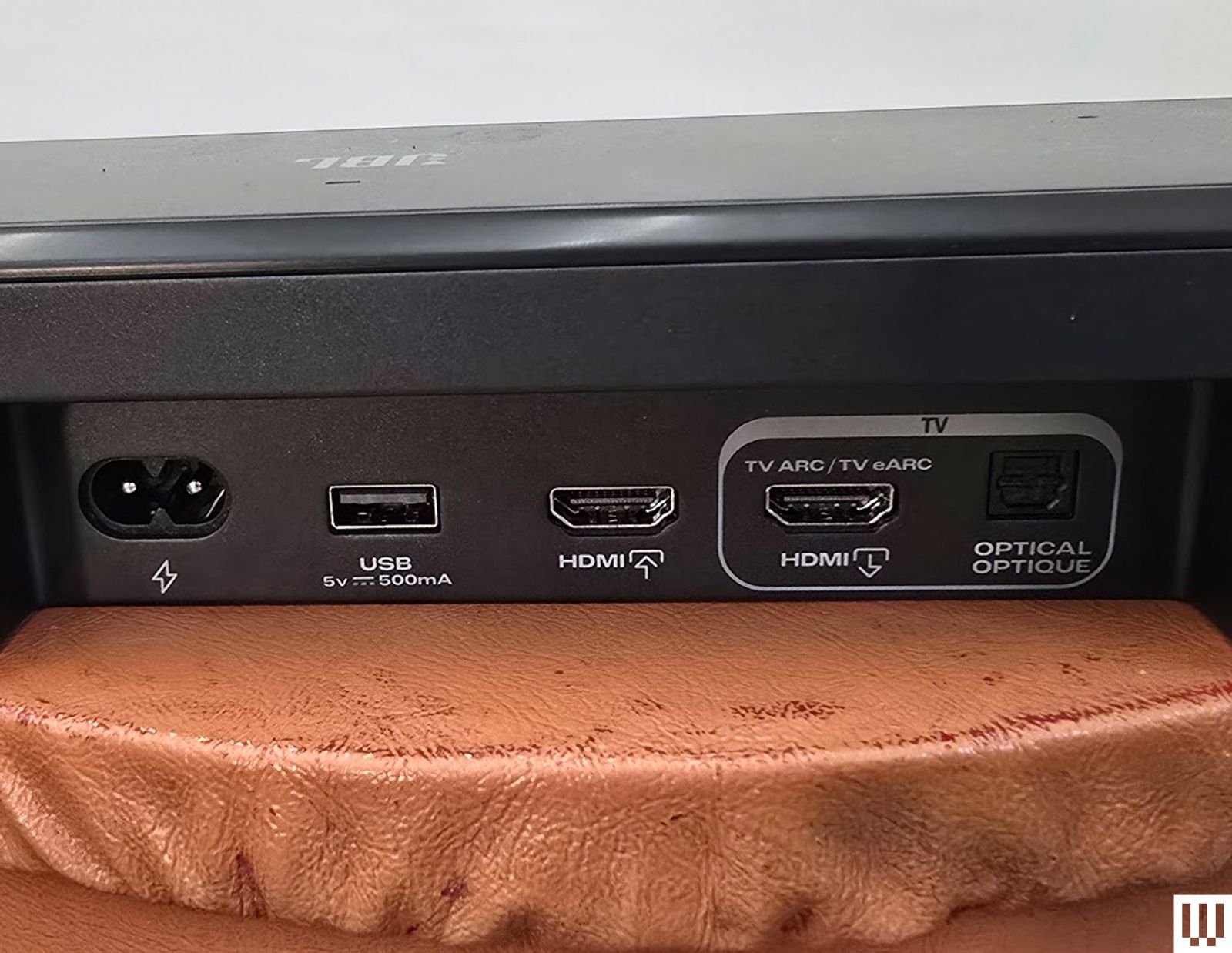 back view showing connectivity ports on JBL Bar 500MK2