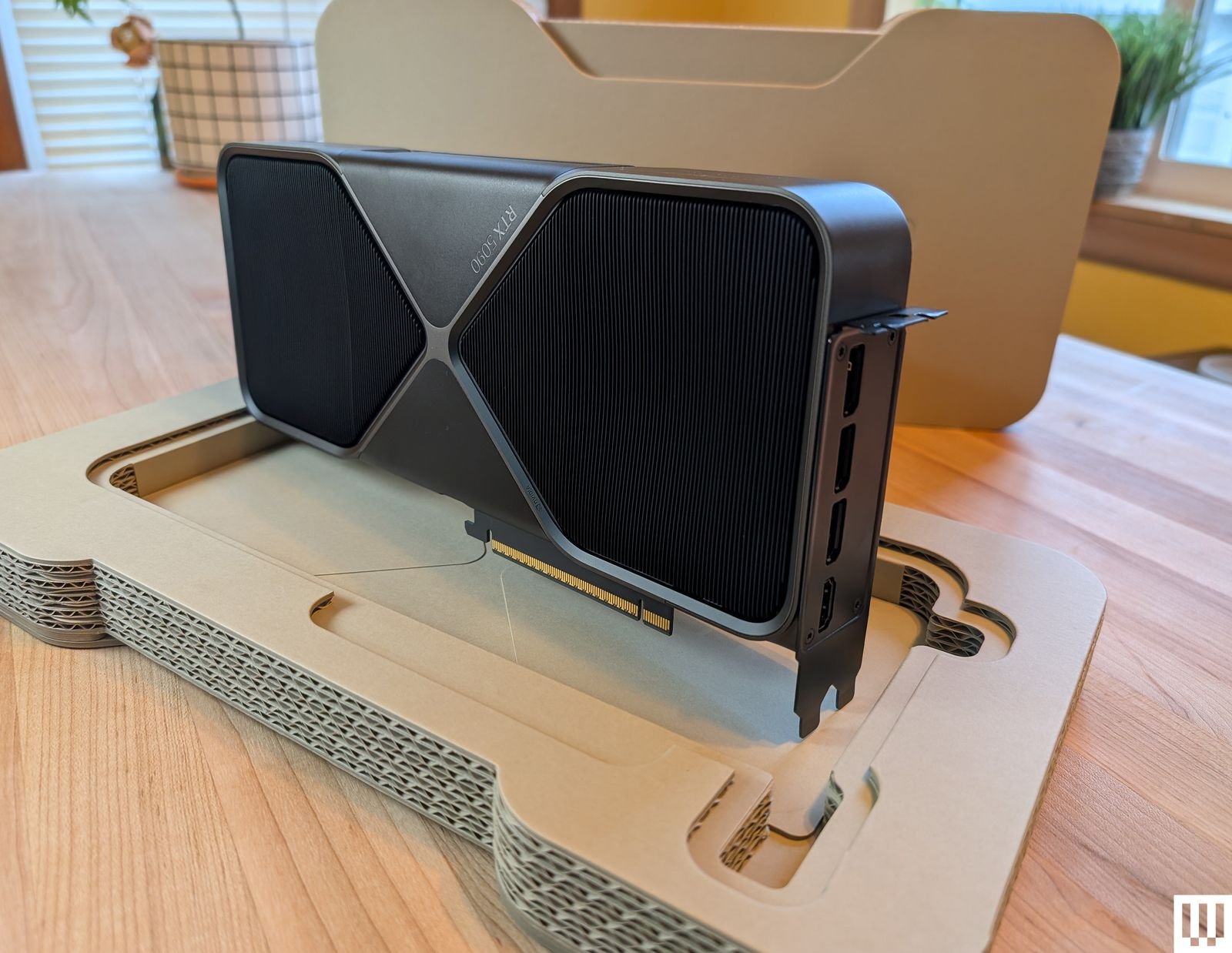 Nvidia GeForce RTX graphics card front view showing vents and ports