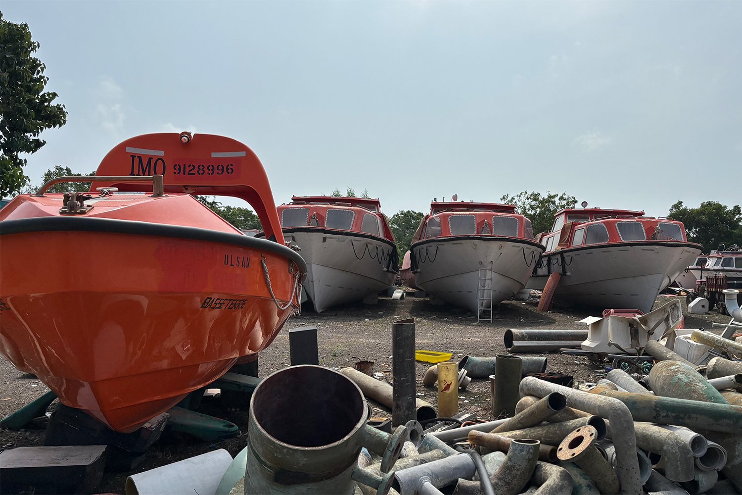 rescue boats waiting to be resold at Alang yard