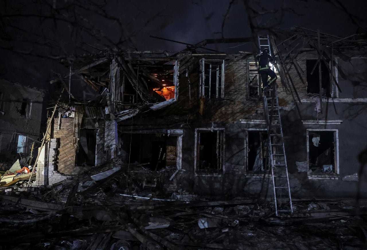 Rescue teams responding after airstrike damage in Sloviansk