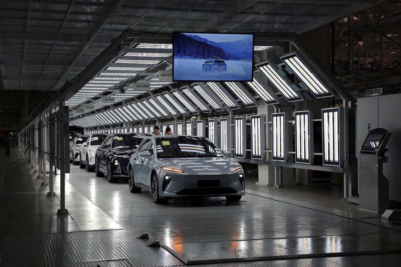 Assembly line at Chinese electric vehicle factory