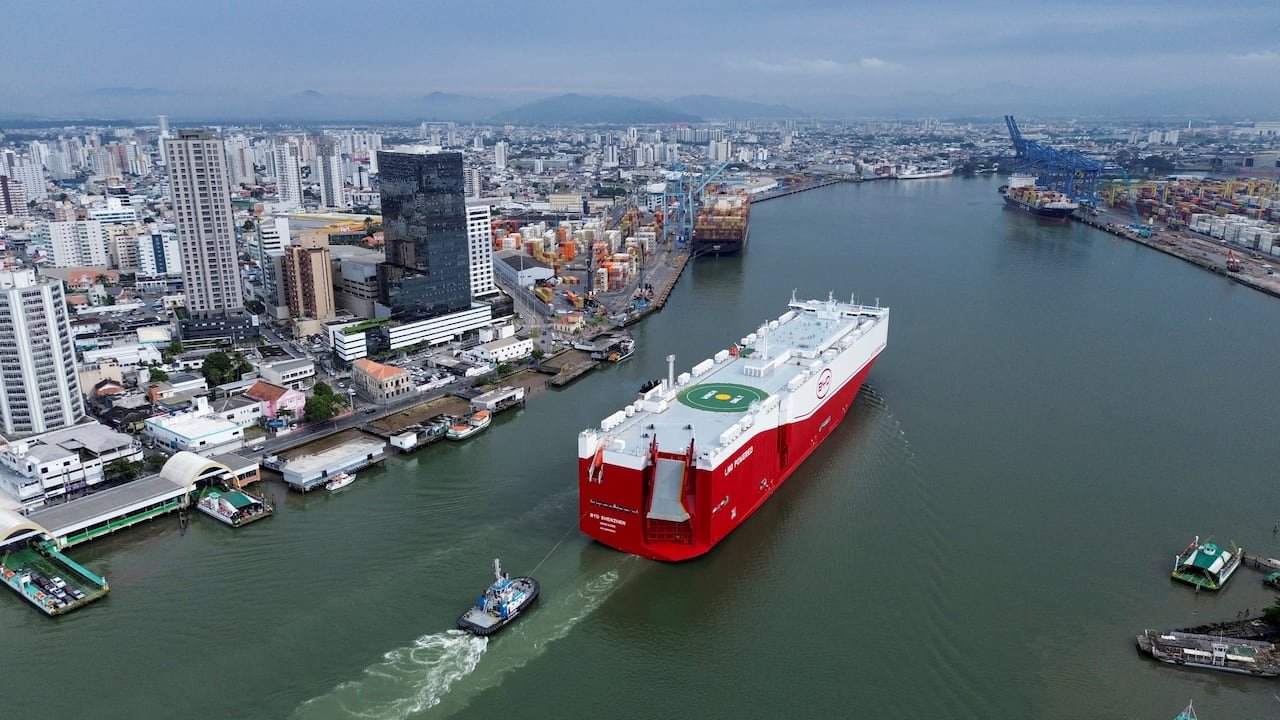 BYD vessel docking at Brazilian port