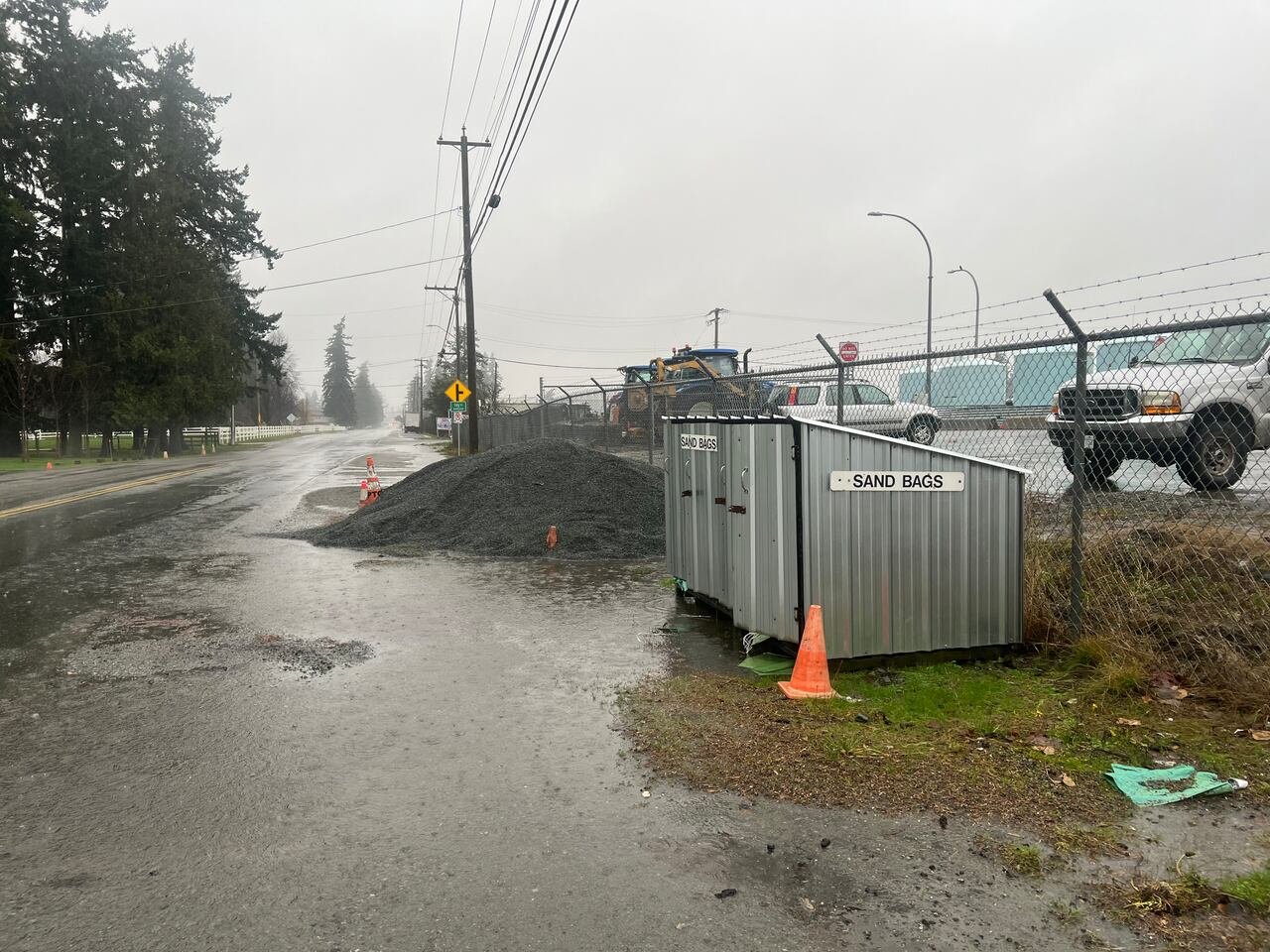 Stacks of sandbags prepared for flood protection efforts