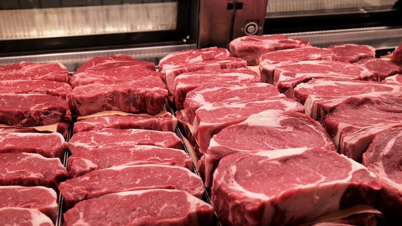 Fresh cuts of beef displayed at grocery store