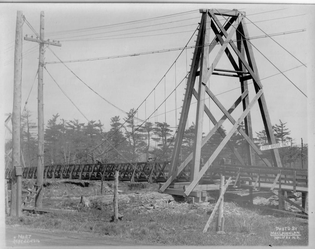 Temporary wooden footbridge at Young Avenue during construction