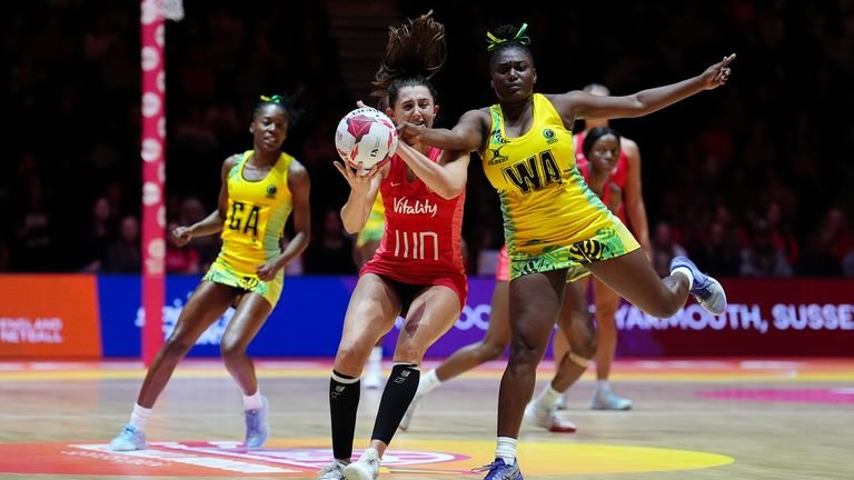 England's beth Cobden competing during Vitality Netball Horizon Series