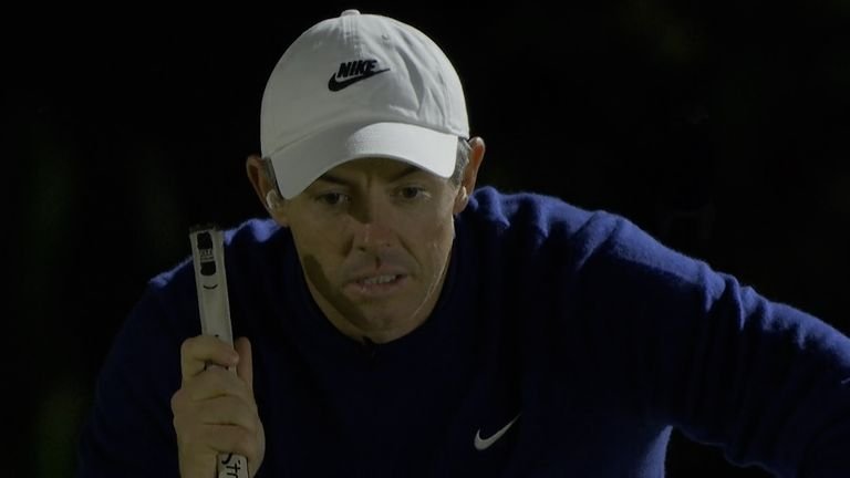 Rory ⁣McIlroy preparing for putt during competition