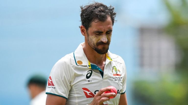 Mitchell starc bowling during day-night test
