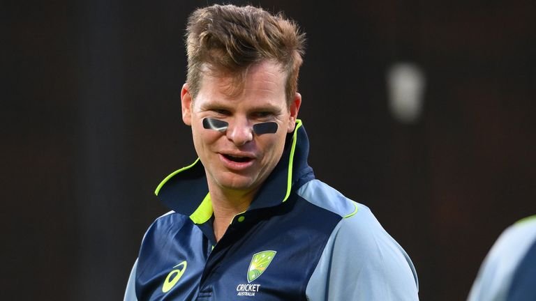 'Eye black' worn by Steve smith ahead of night test match training session.