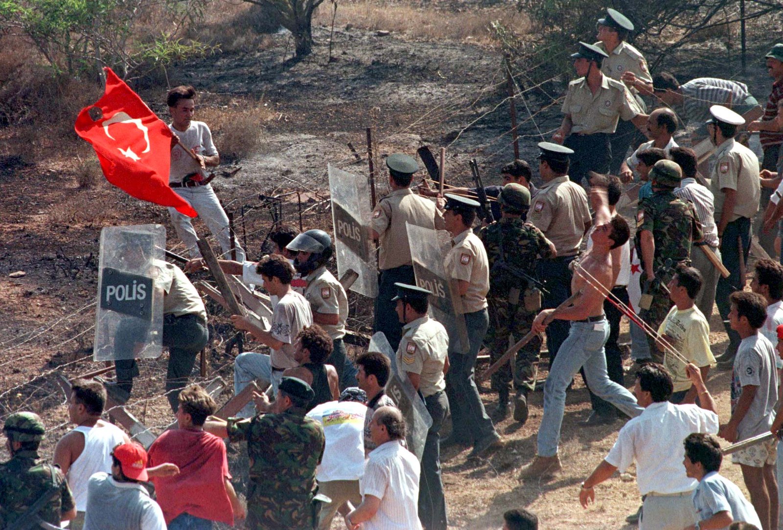 Clashes between Turkish Cypriots and Greek Cypriots near buffer zone in Derinya