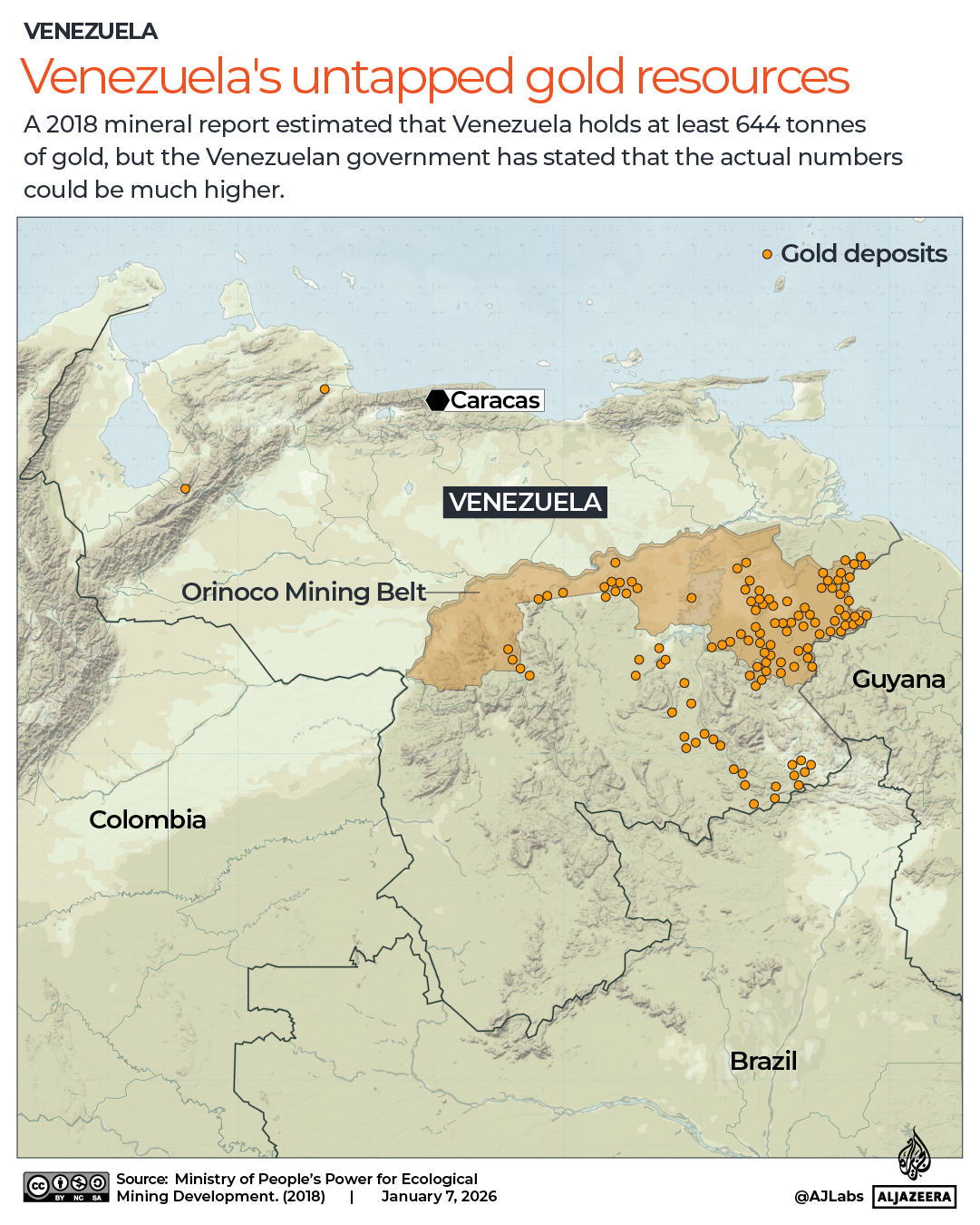 Map highlighting untapped gold resources across Venezuela