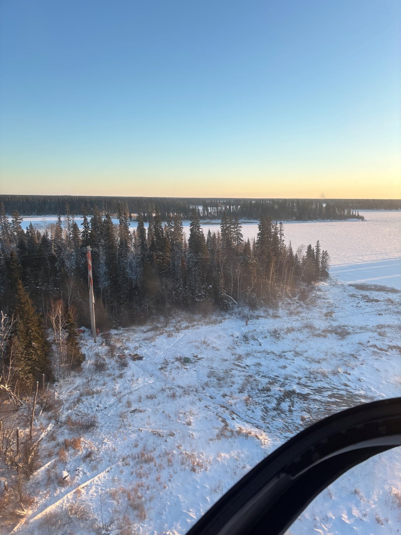 Aerial view showing fire line near northern Manitoba First nation