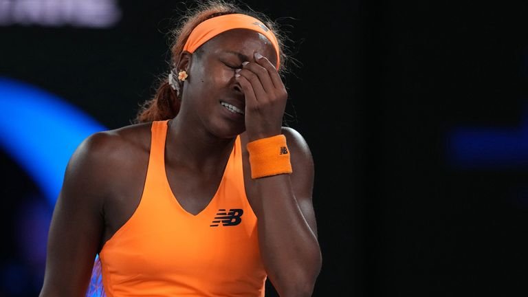 Coco Gauff showing emotion during australian Open quarterfinal
