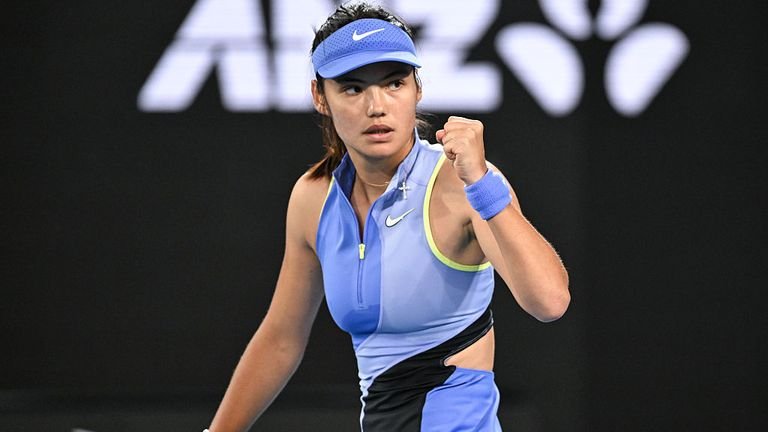 emma Raducanu celebrates point against Mananchaya Sawangkaew during Australian Open first round