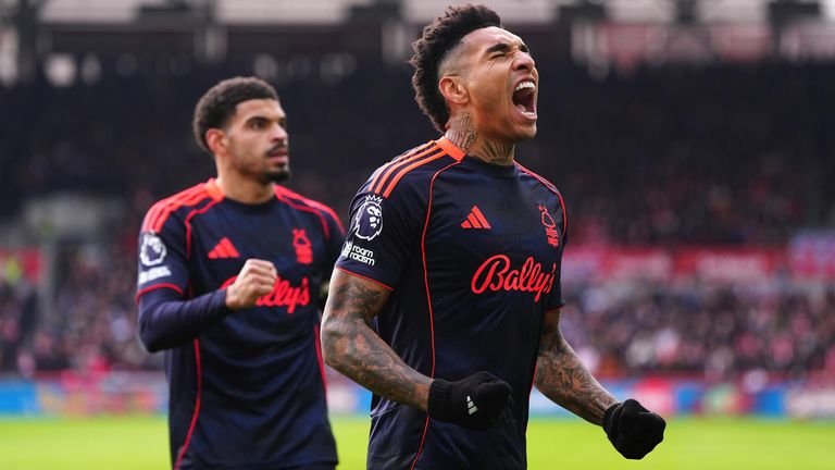 Igor Jesus celebrates after scoring for Nottingham Forest against Brentford