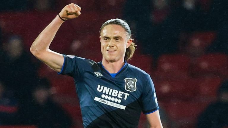Thelo Aasgaard celebrates scoring against Aberdeen