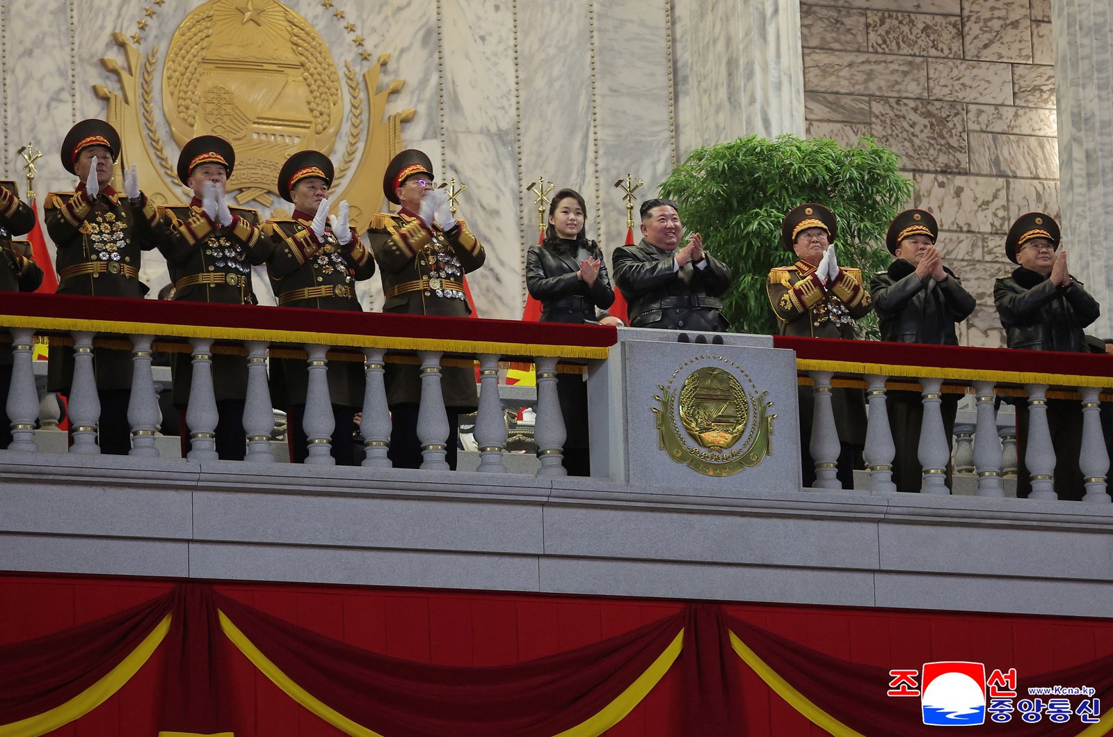 Kim jong Un with daughter Kim Ju Ae at military parade marking Ninth Congress of Workers' party in Pyongyang