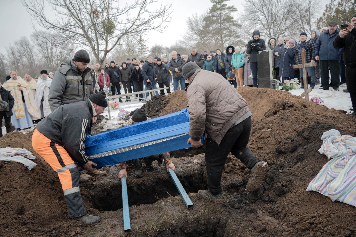 Funeral ceremony for family killed by Russian drone strike in Kharkiv region