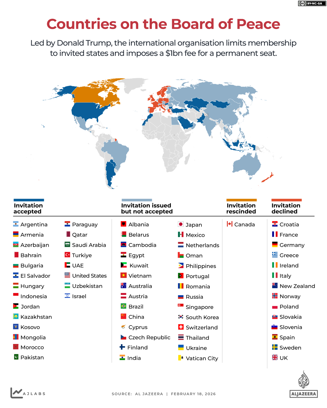 interactive map showing countries accepting invitation to Board of Peace