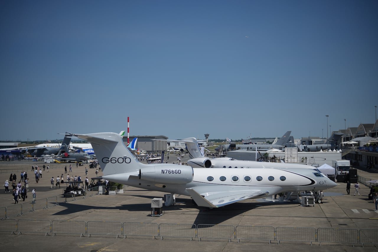 Gulfstream business jet displayed at an international airshow