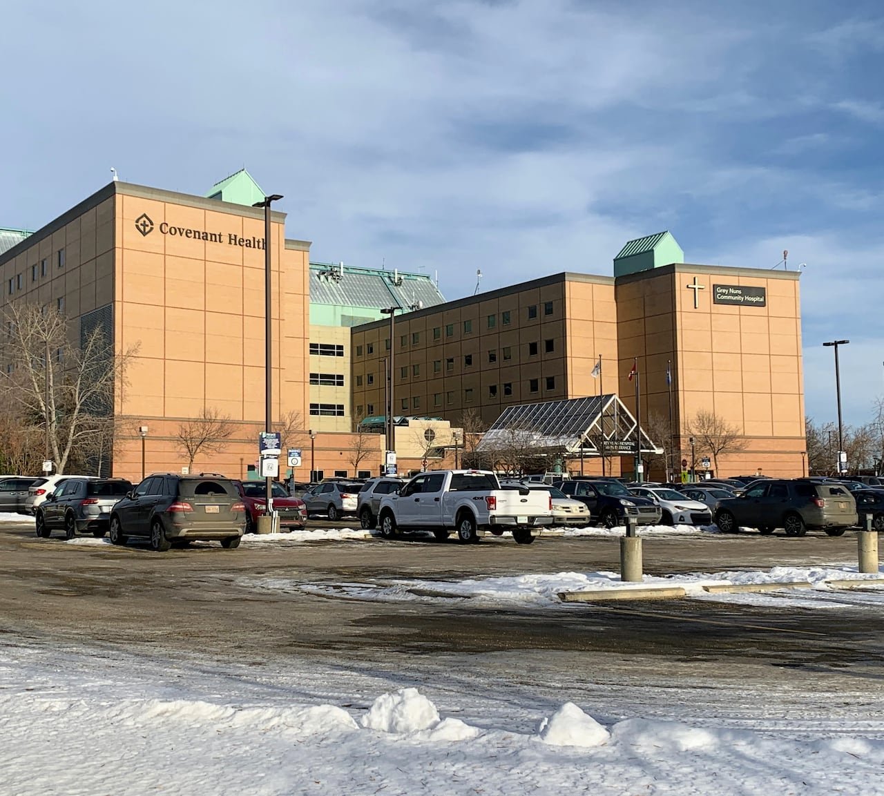 Grey Nuns Community Hospital exterior view during winter