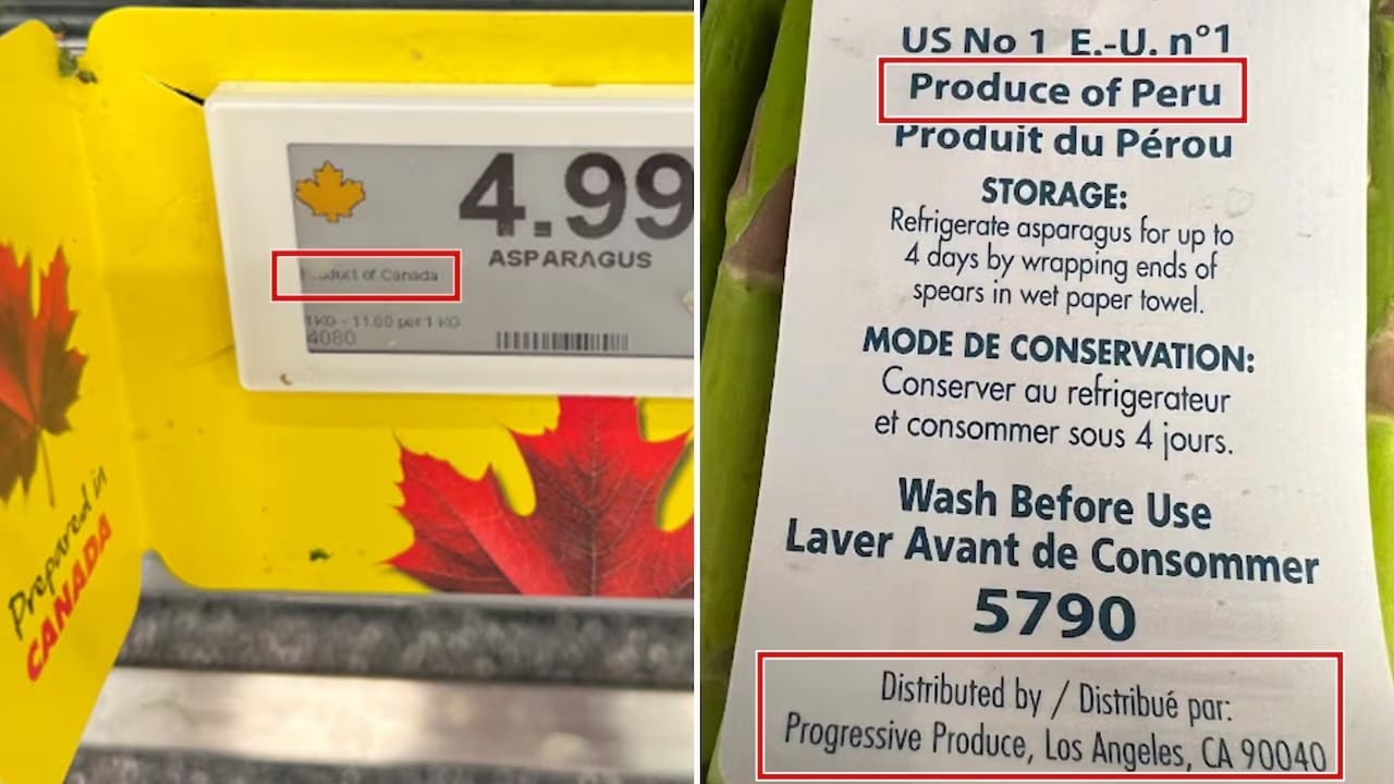 Asparagus labeled 'Prepared in Canada' but sourced internationally